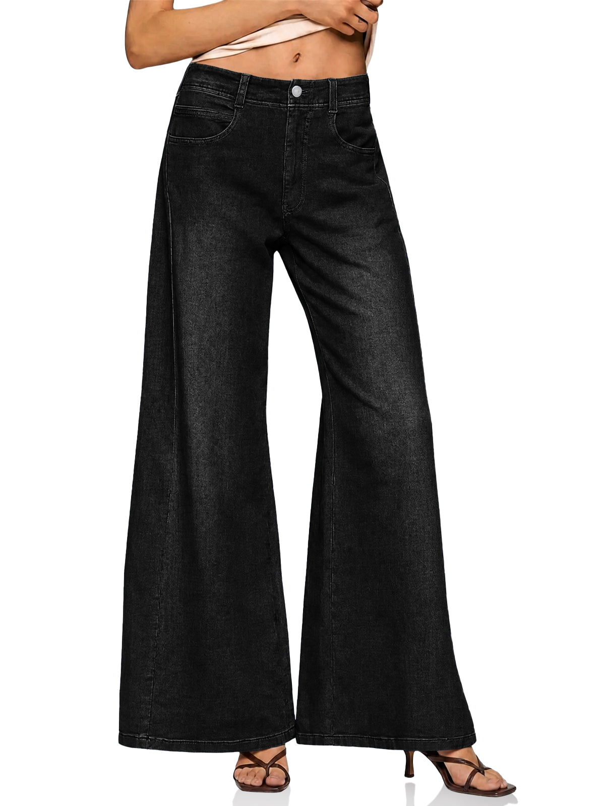 Womens Black High Waisted Flared Jeans| CicyBell