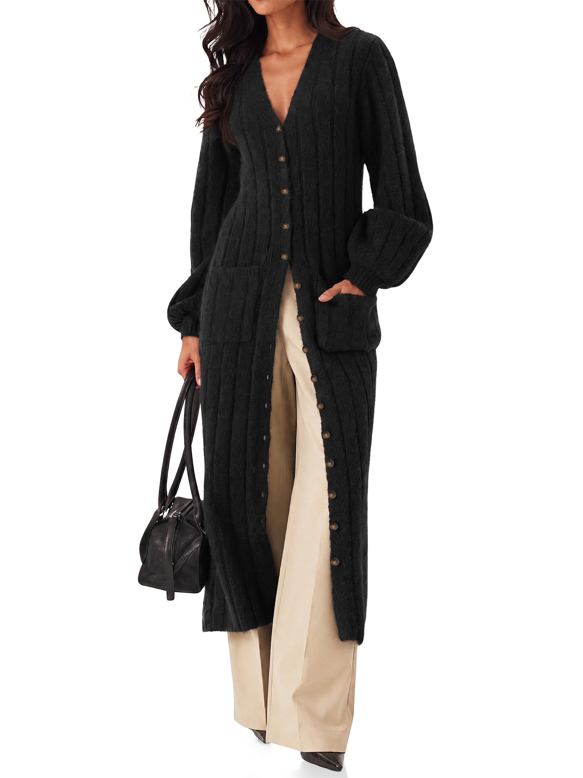 Womens Black Long Cardigan Sweaters | CicyBell