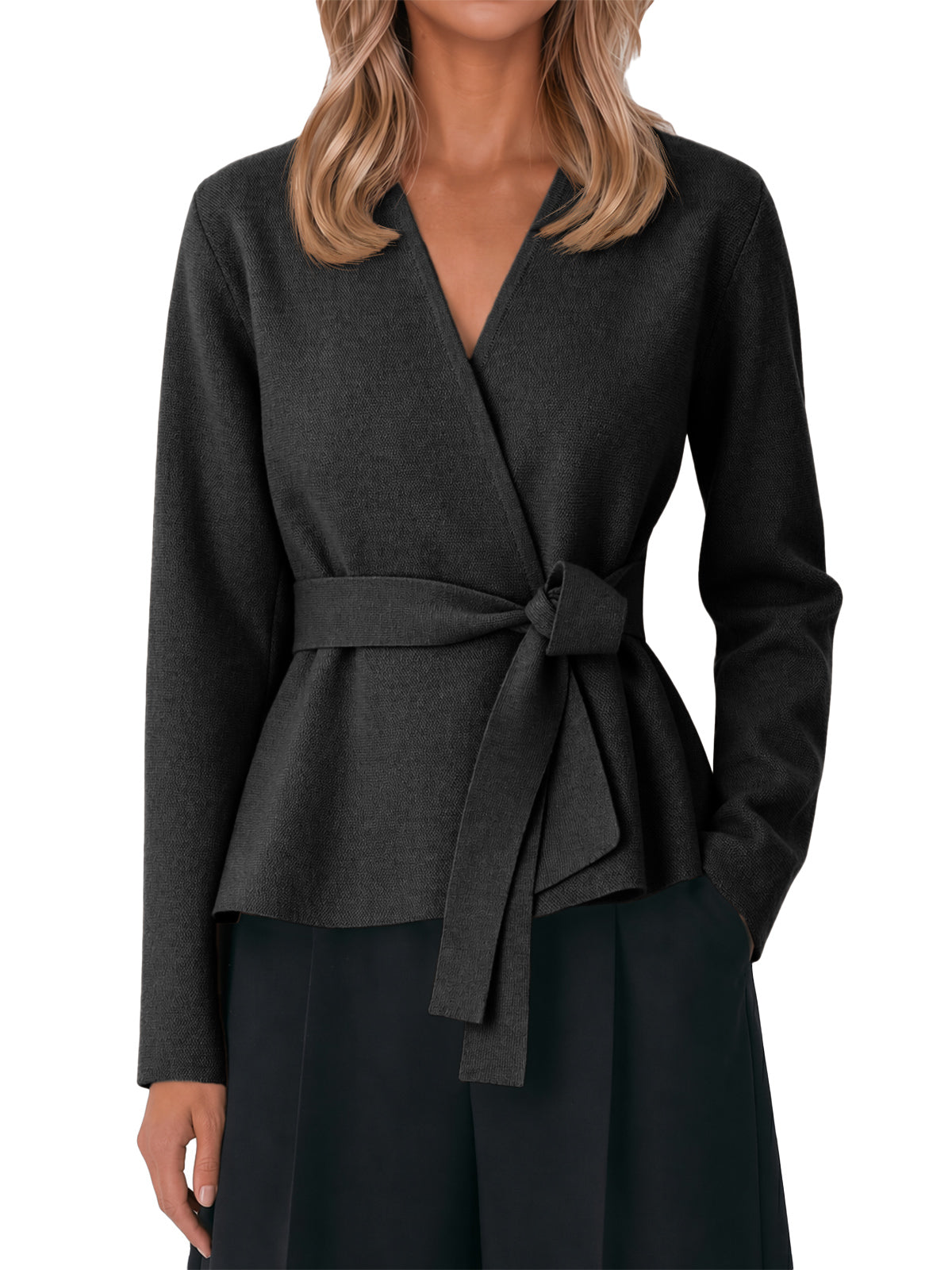 Womens Black Belted Cardigan Sweater | CicyBell