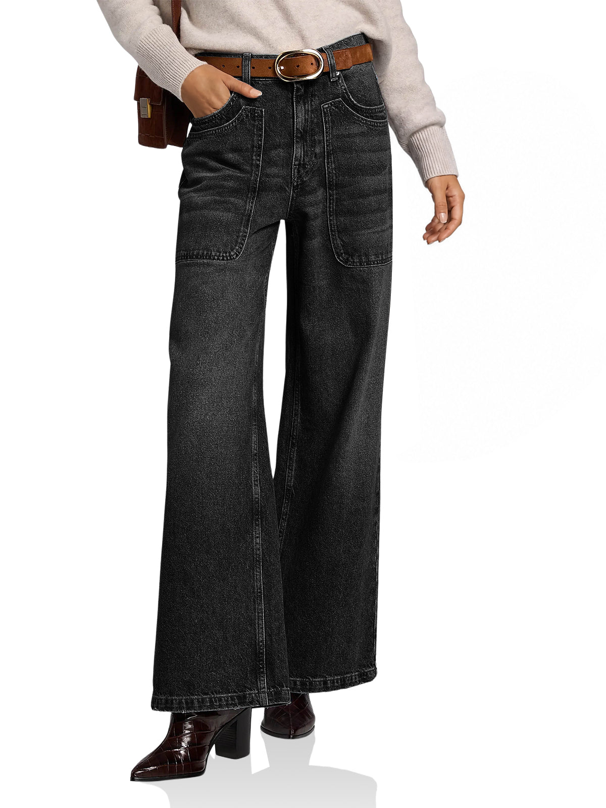 Womens Black Wide Leg Flared Jeans | CicyBell