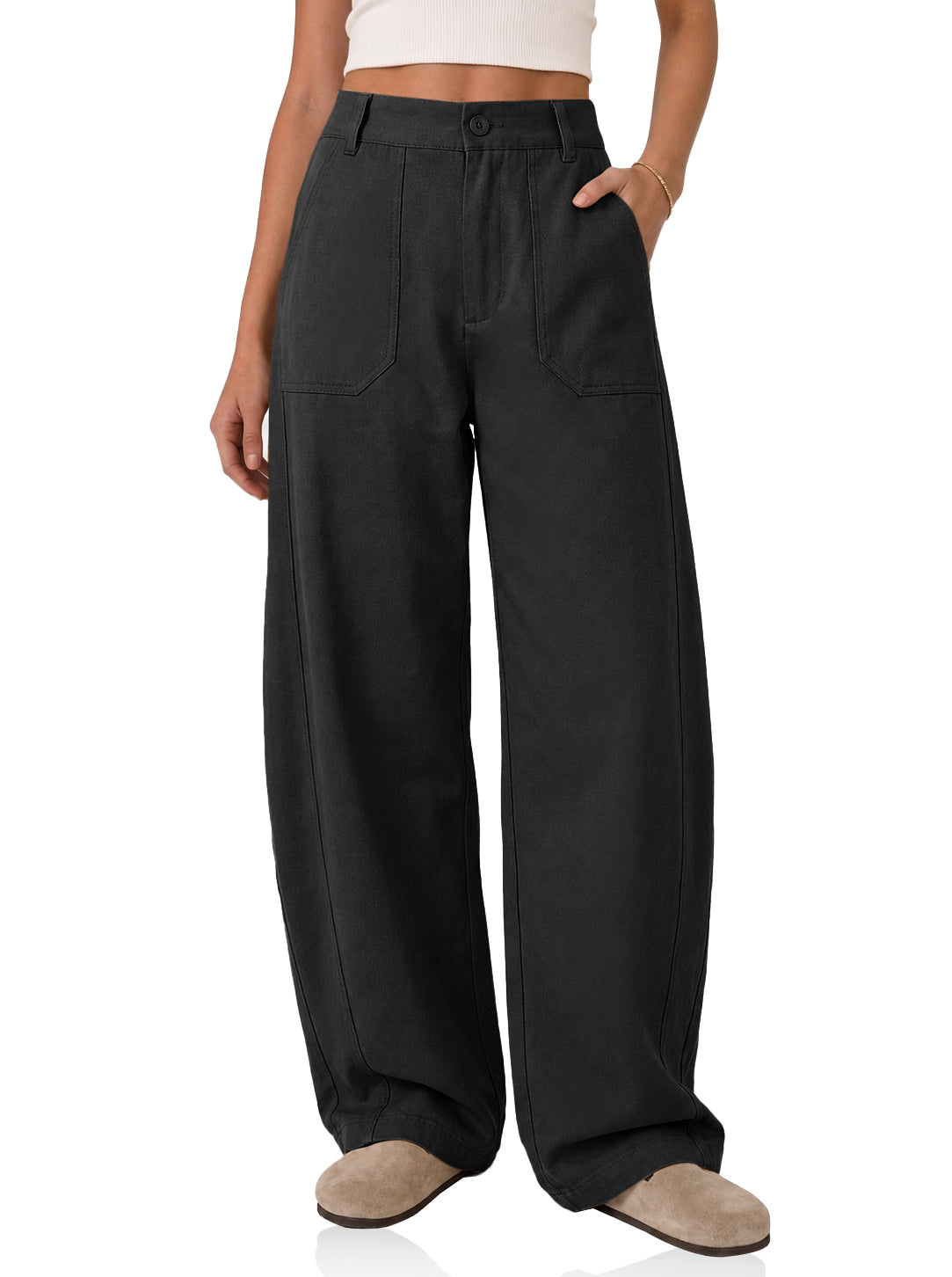 Womens Black High Waisted Barrel Pants | CicyBell