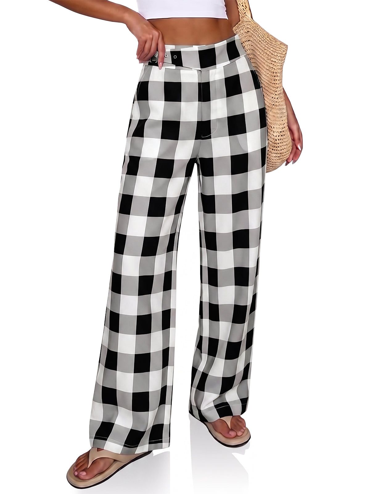 Womens Black Plaid Wide Leg Pants | CicyBell
