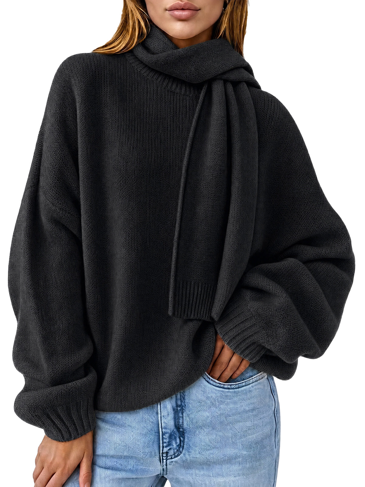 Womens Black Long Sleeve Knit Sweaters | CicyBell