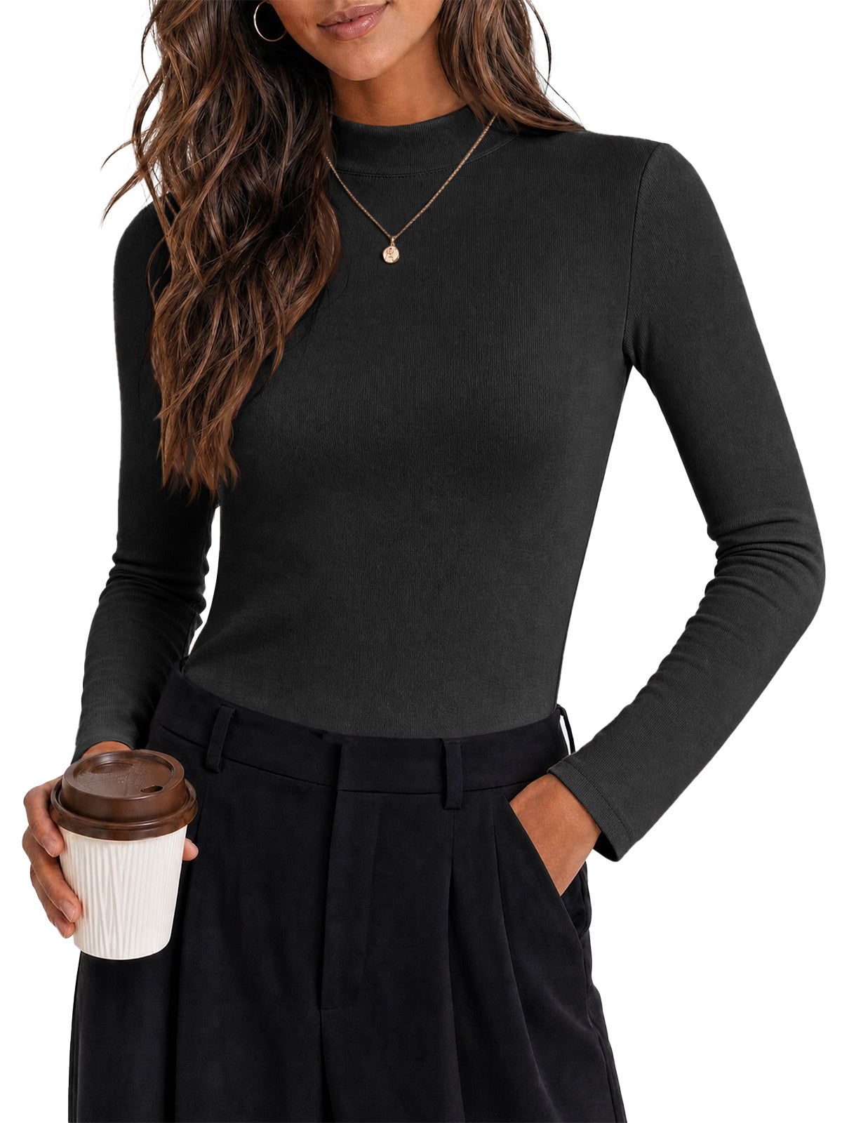 Womens Black Mock Turtleneck Tops | CicyBell
