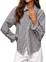 Womens Black Striped Button Down Shirt | CicyBell