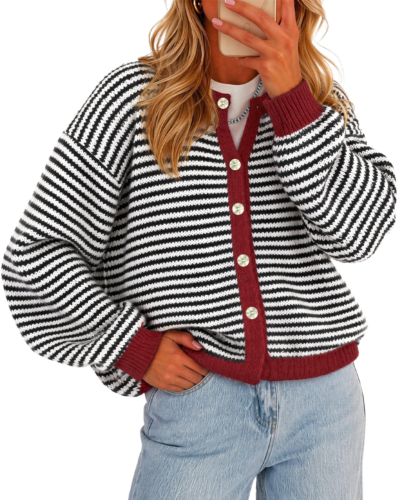 Womens Black Striped Cardigan Sweaters | CicyBell