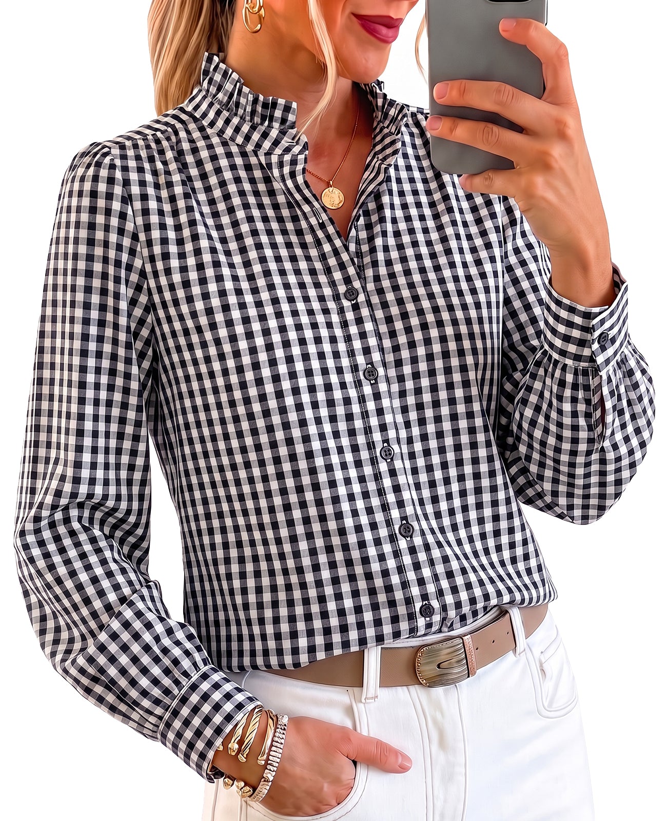 Womens Black Plaid Button Down Shirts | CicyBell