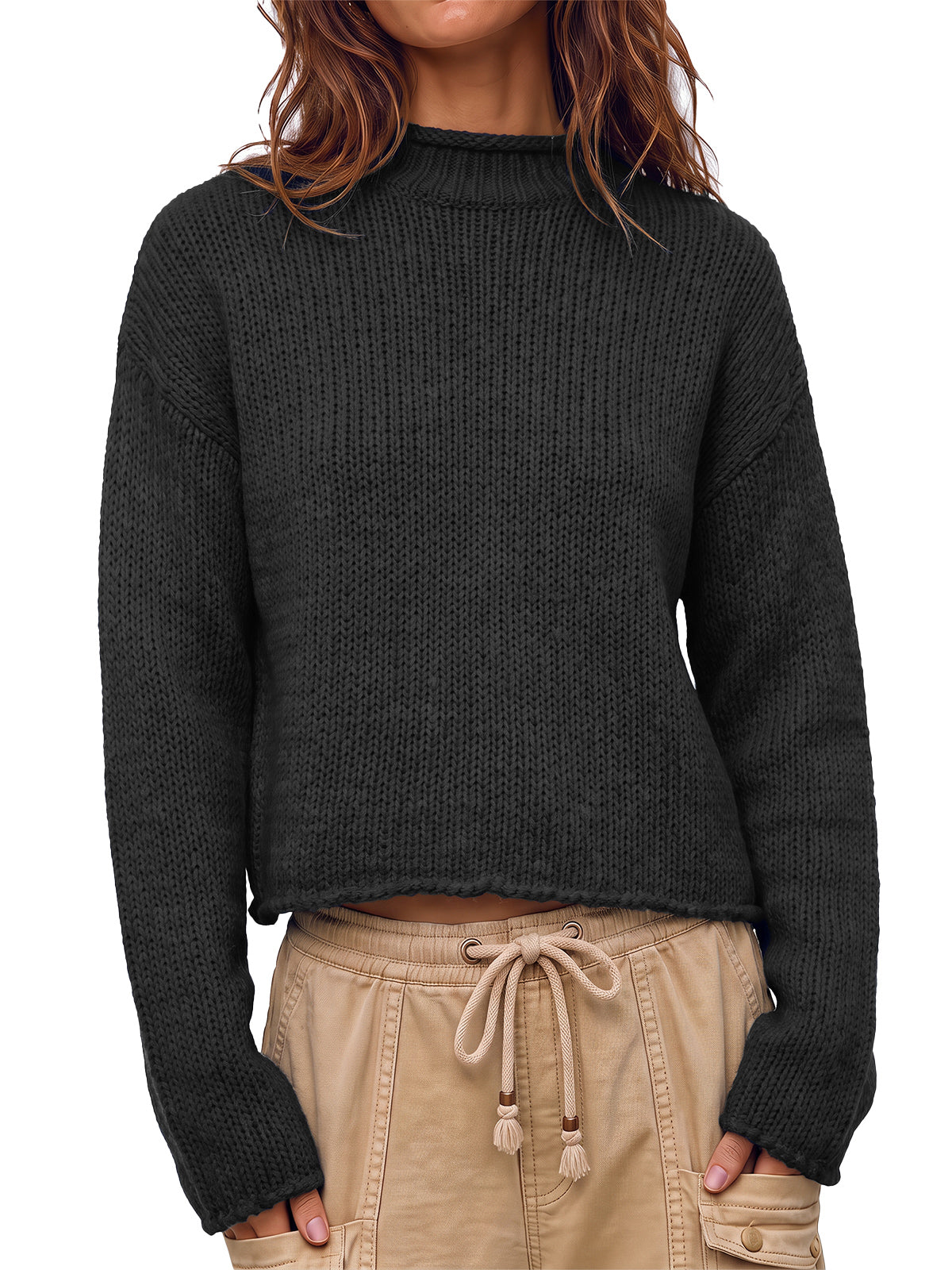 Womens Black Mock Neck Sweater | CicyBell