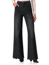 Womens Scalloped Wide Leg Jeans|Cicy Bell