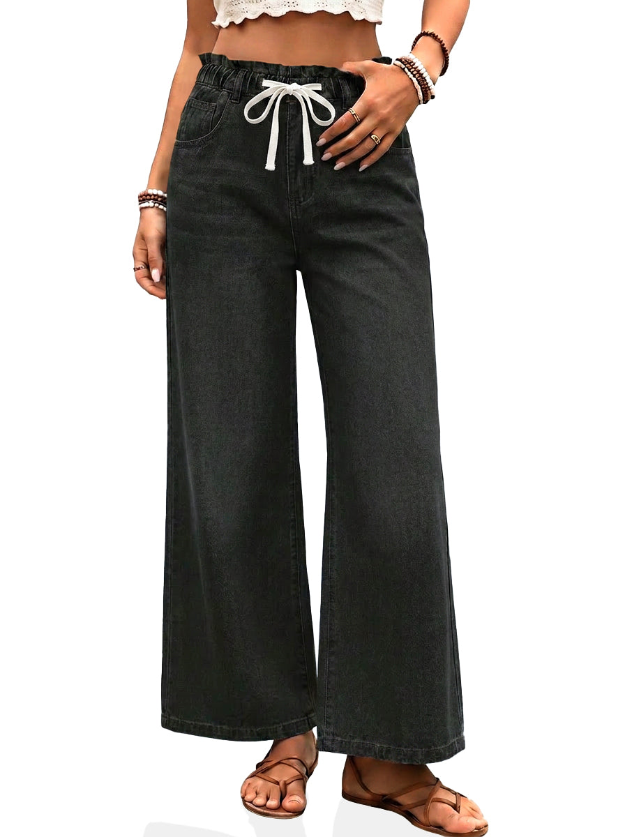 Womens Black High Waisted Wide Leg Jeans | CicyBell
