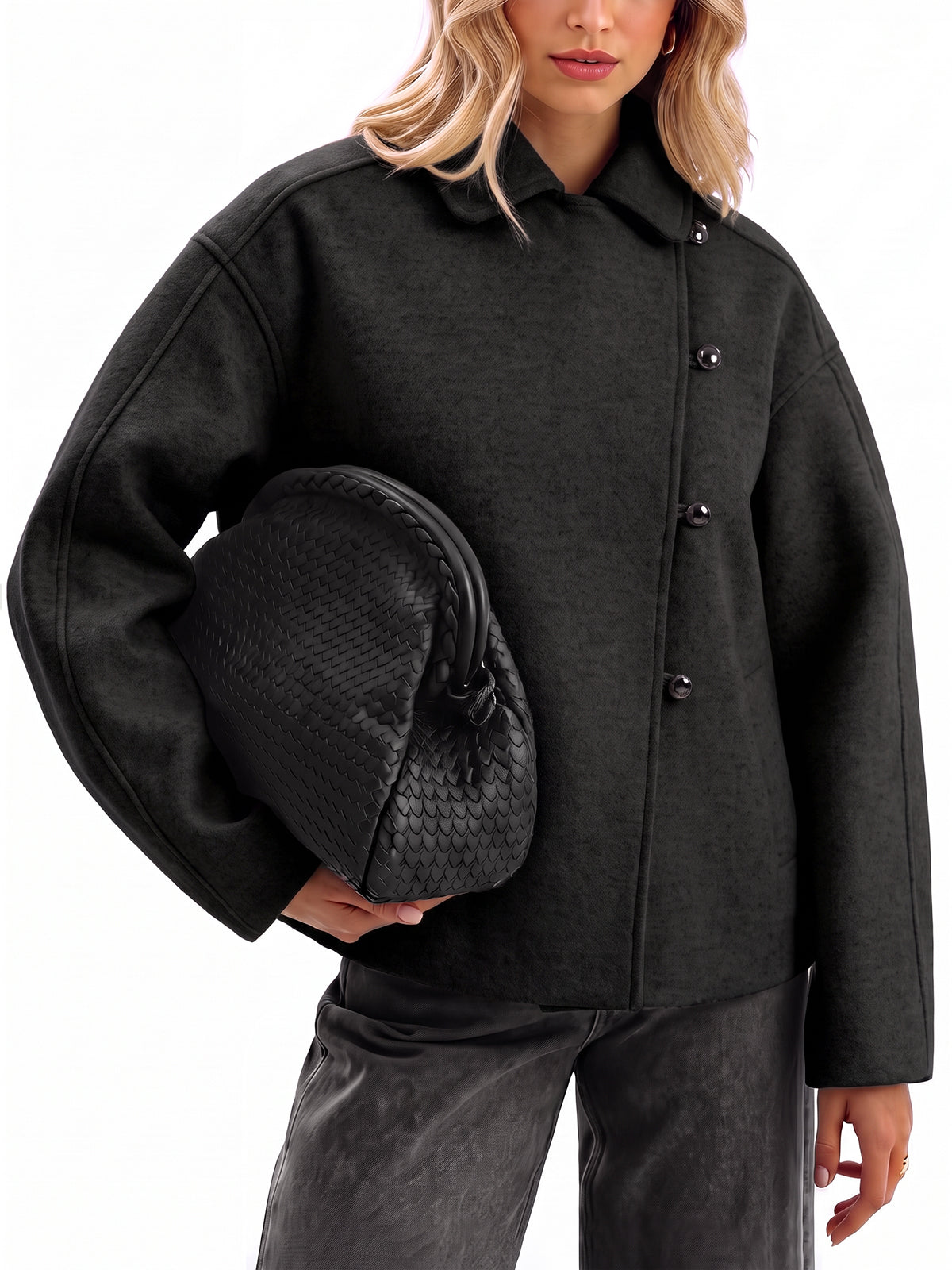 Womens Black Cropped Wool Jackets | CicyBell