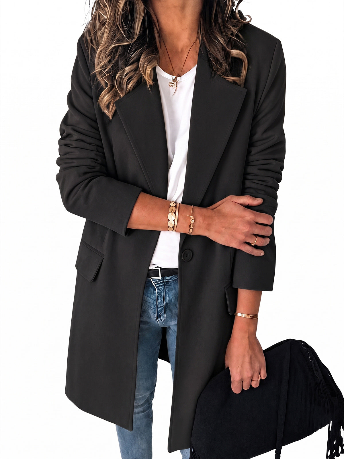 Womens Black Business Casual Long Blazers | CicyBell