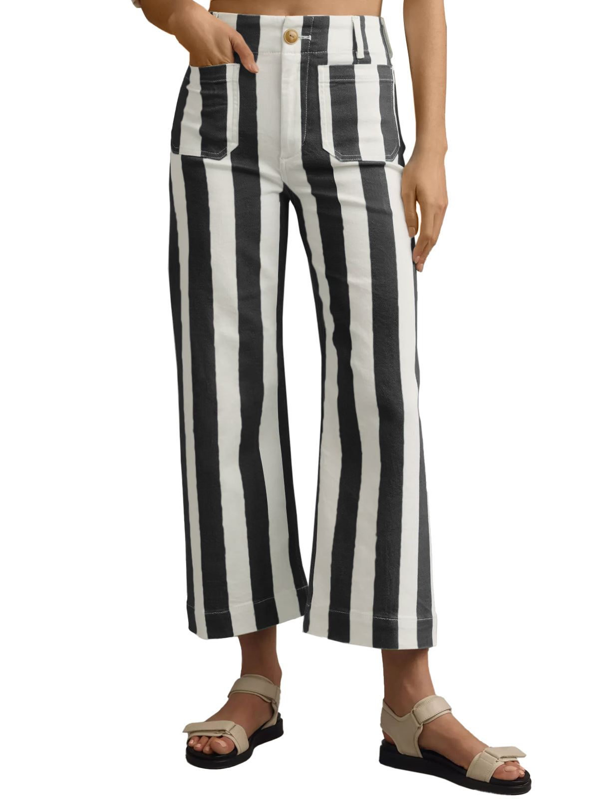 Womens Black Striped Wide Leg Jeans | CicyBell