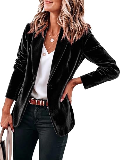Womens Black Casual Velvet Blazer | CicyBell