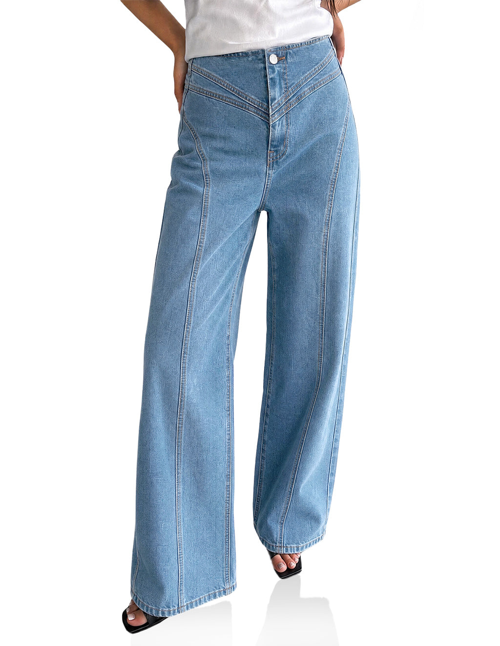 Womens Stretchy High Waisted Wide Leg Jeans | CicyBell