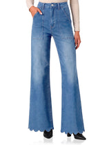 Womens Scalloped Wide Leg Jeans|Cicy Bell