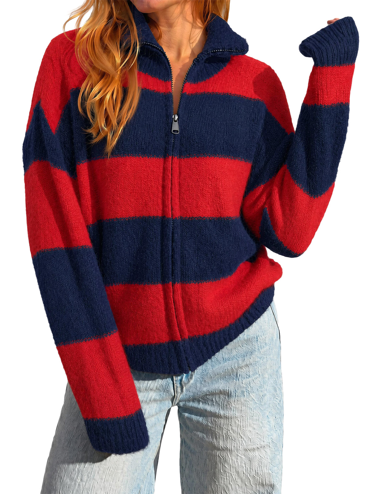 Women Burgundy Striped Color Block Cardigan | CicyBell