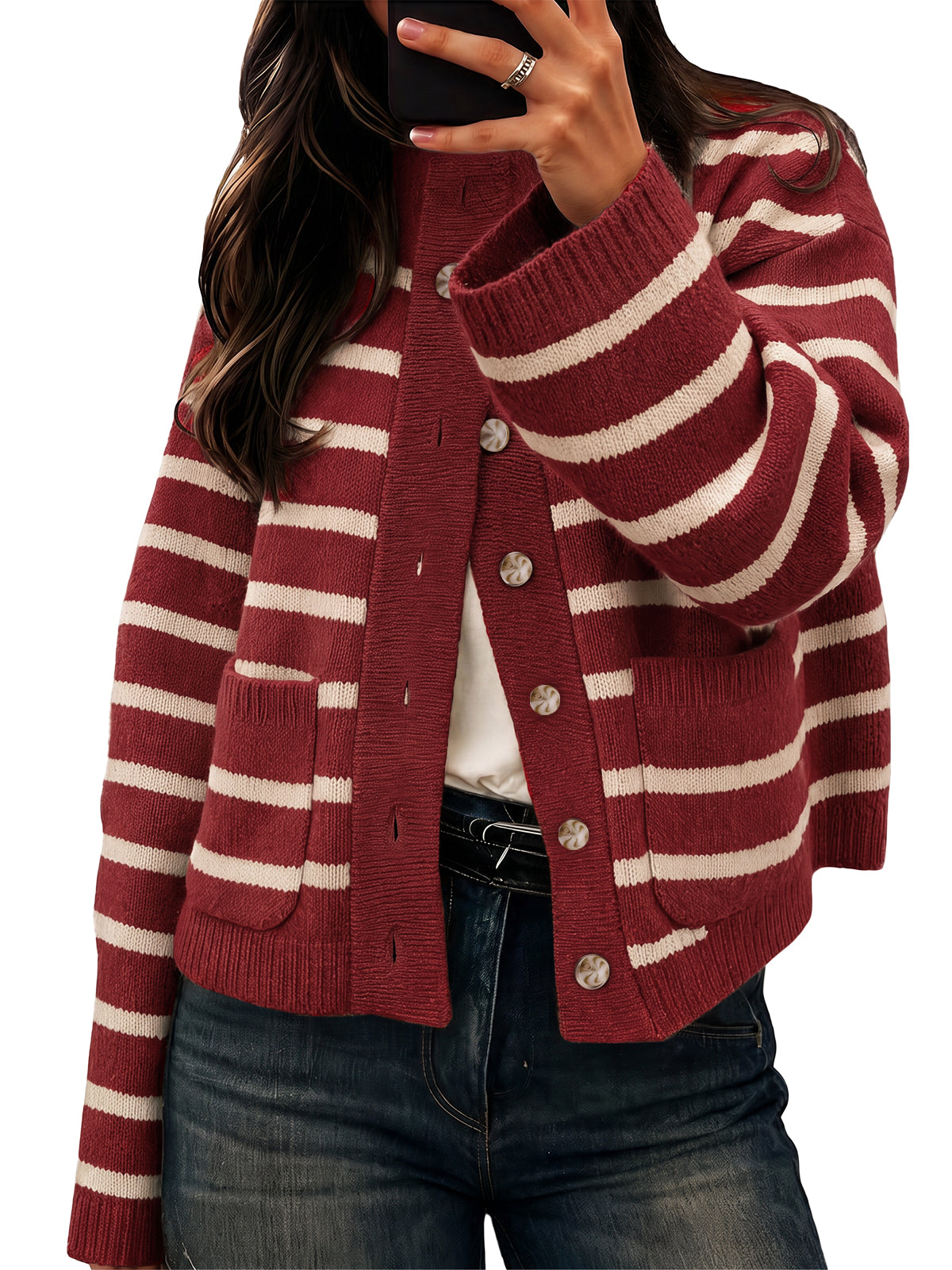 Womens Burgundy Striped Fall Cardigan | CicyBell