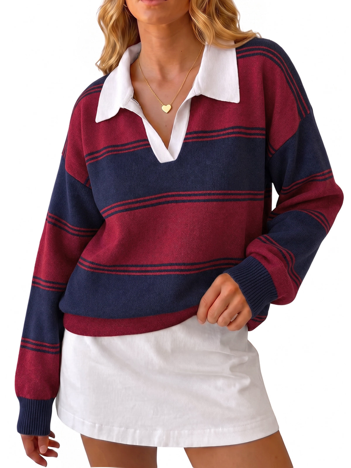 Womens Burgundy Striped Sweaters | CicyBell