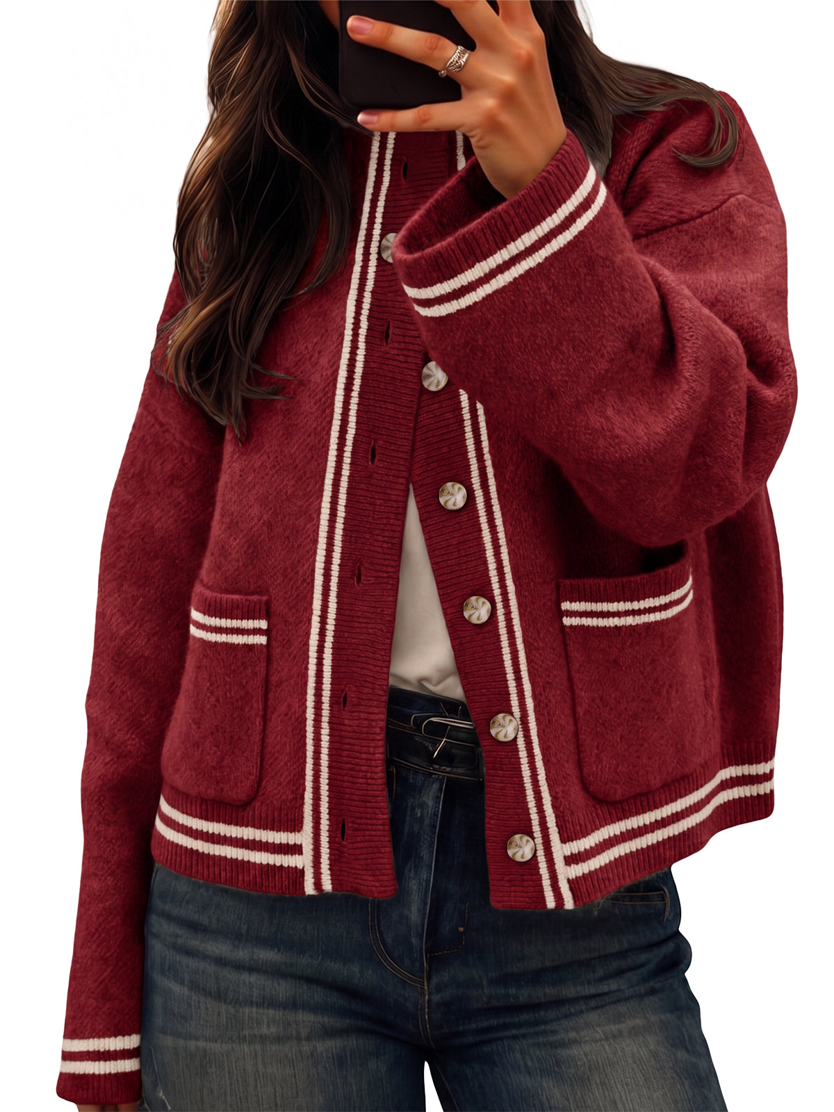 Womens Burgundy Chunky Knit Cardigan | CicyBell