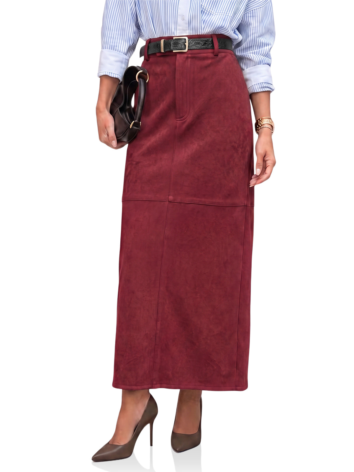 Womens Burgundy Suede Maxi Skirt | CicyBell