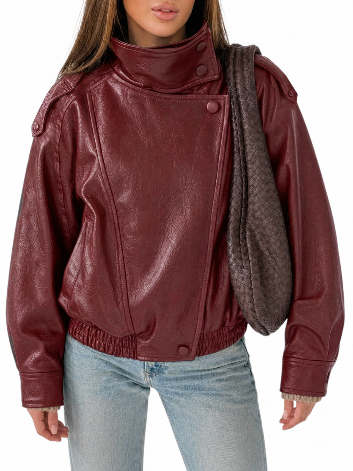 Womens Burgundy Faux Leather Jackets | CicyBell