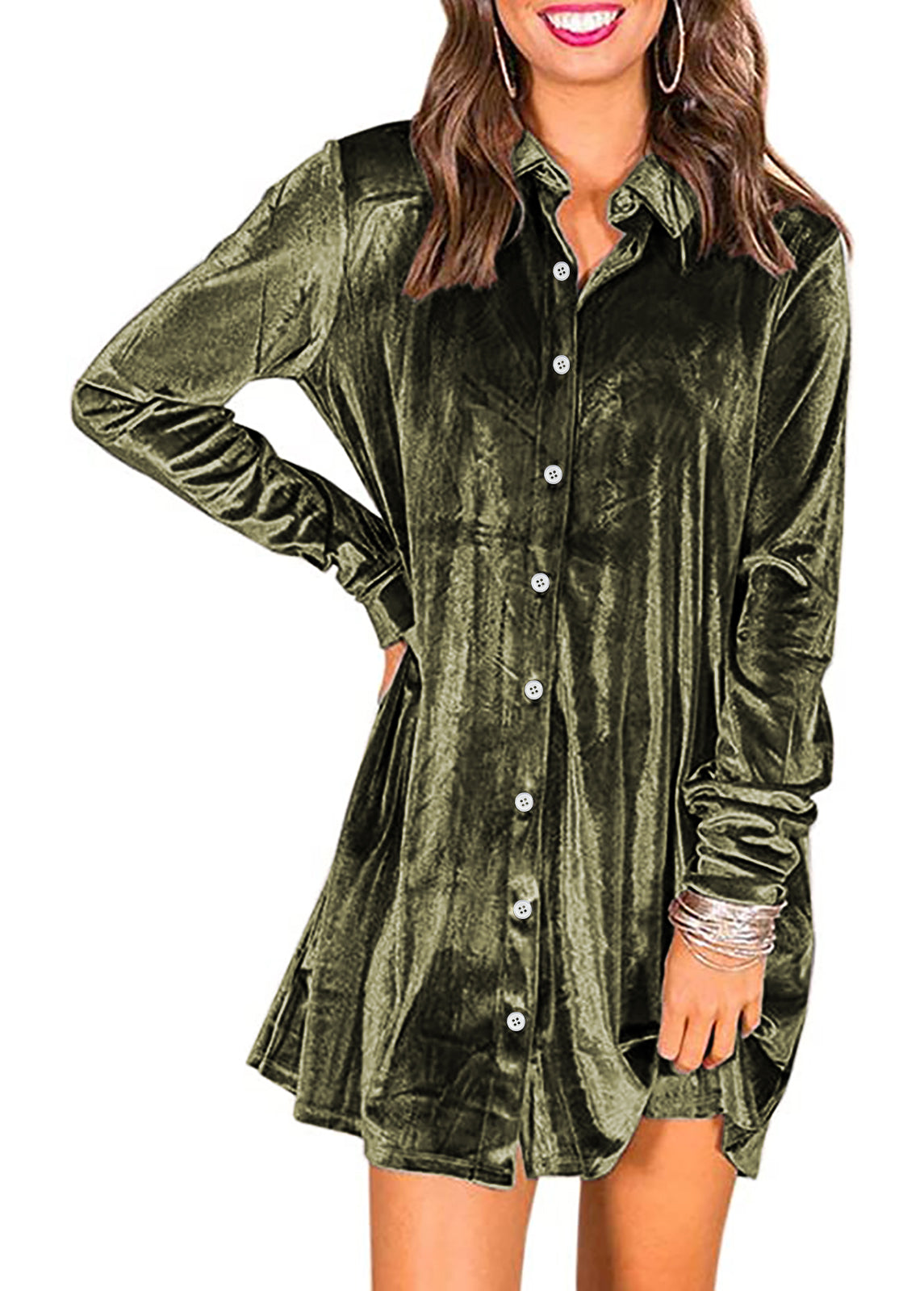 Women Velvet Button Down Mini Dress | Cicy Bell