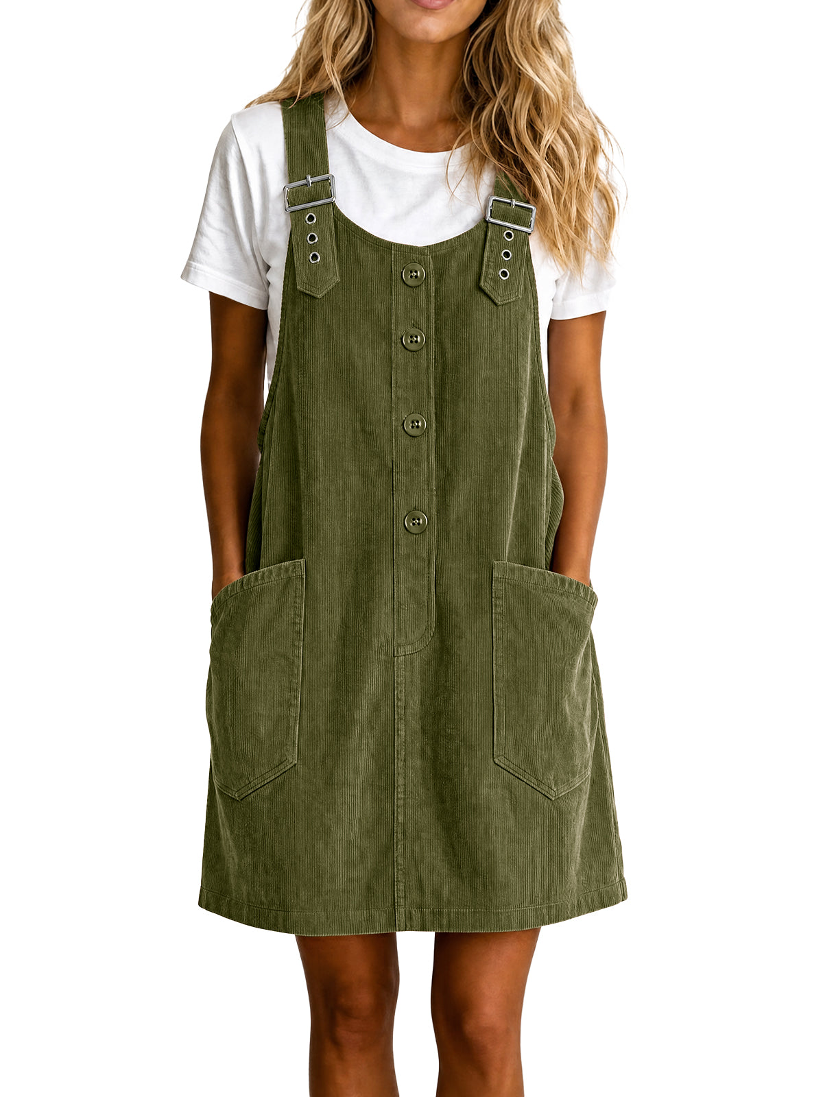 Womens Army Green Corduroy Overall Dress | CicyBell