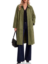 Womens Faux Suede Trench Coat Collared Jacket | Cicy Bell