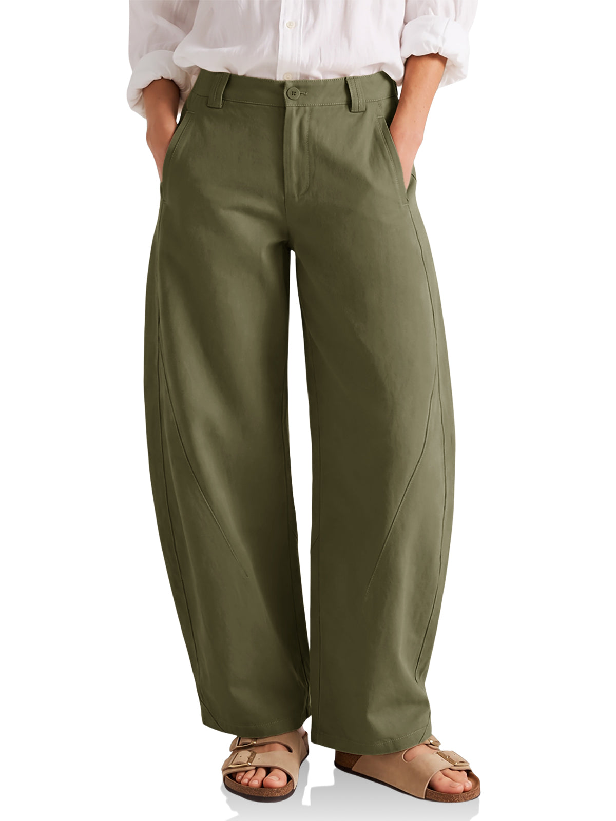 Womens Army Green Barrel Wide Leg Pants | CicyBell