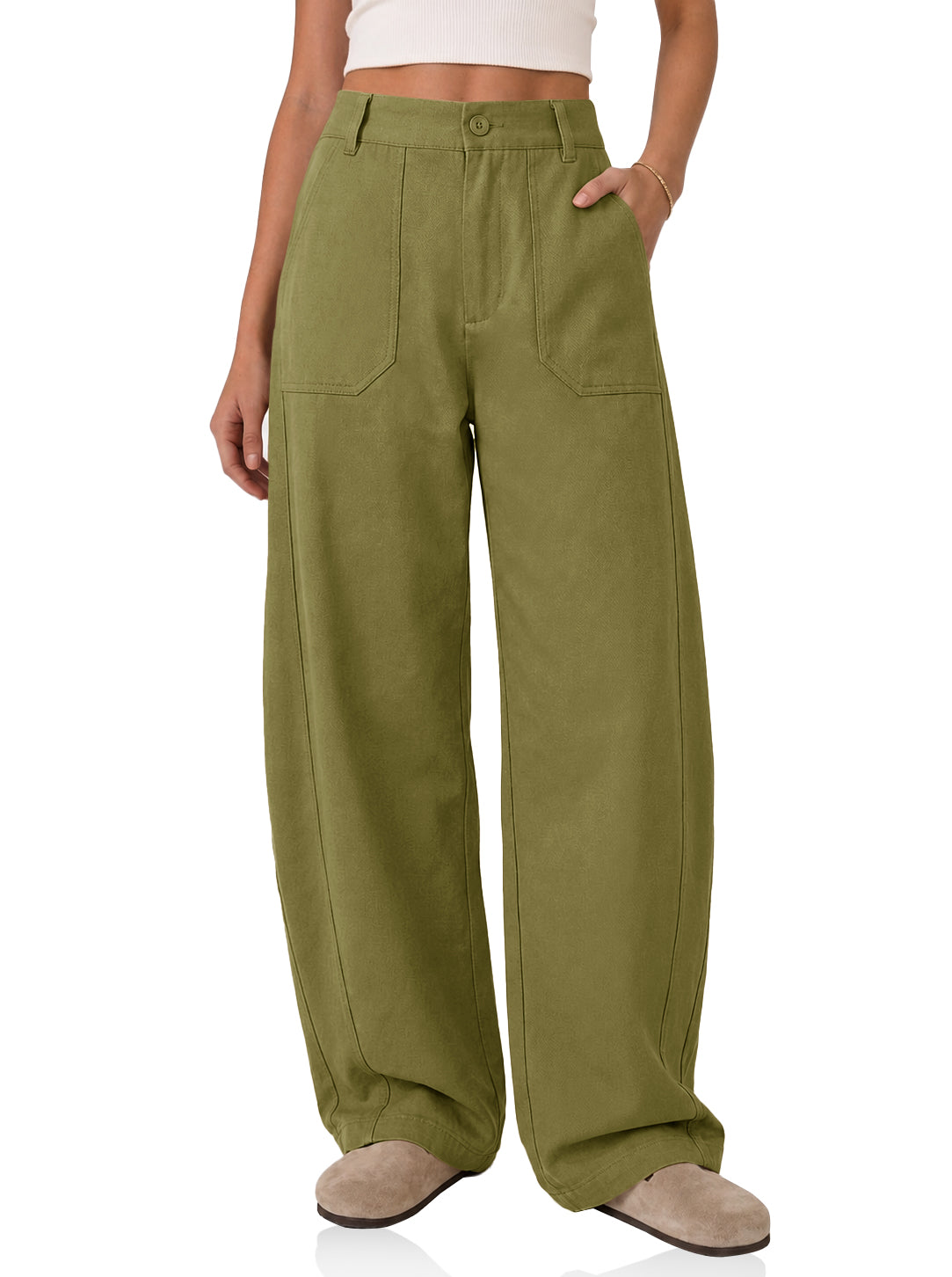 Womens Army Green High Waisted Barrel Pants | CicyBell