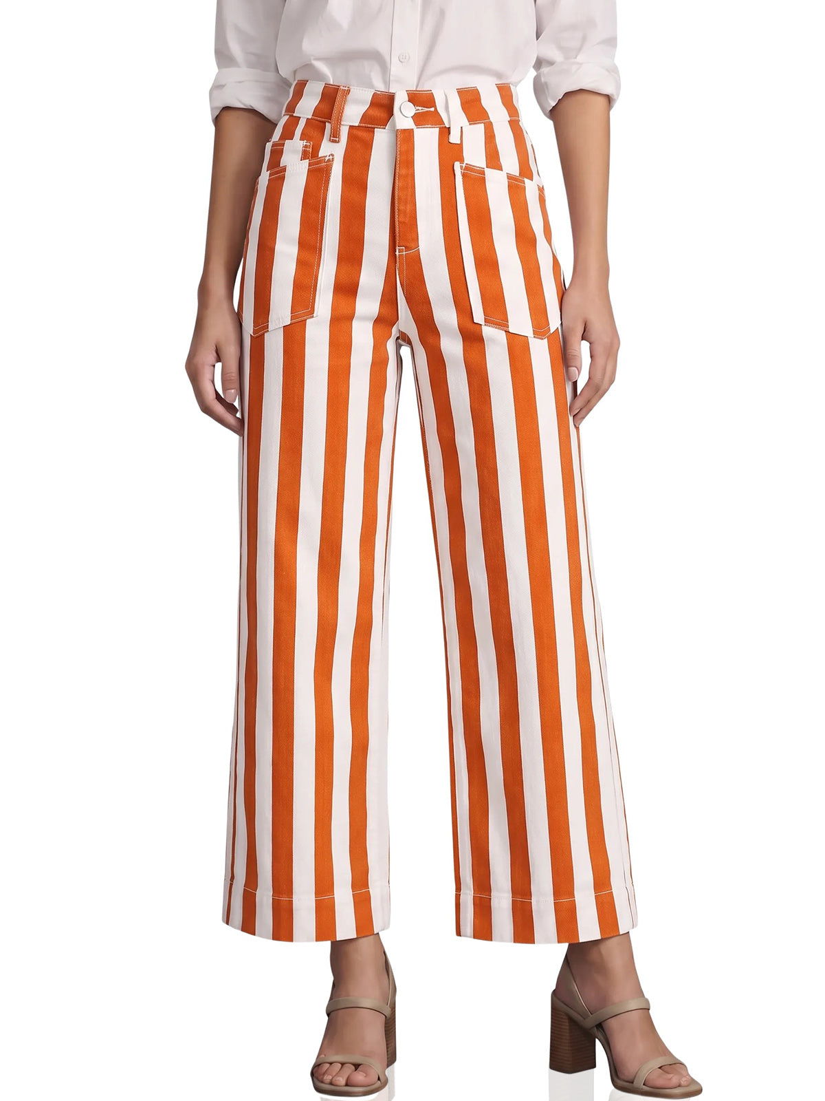 Womens Orange Cropped Wide Leg Jeans | CicyBell