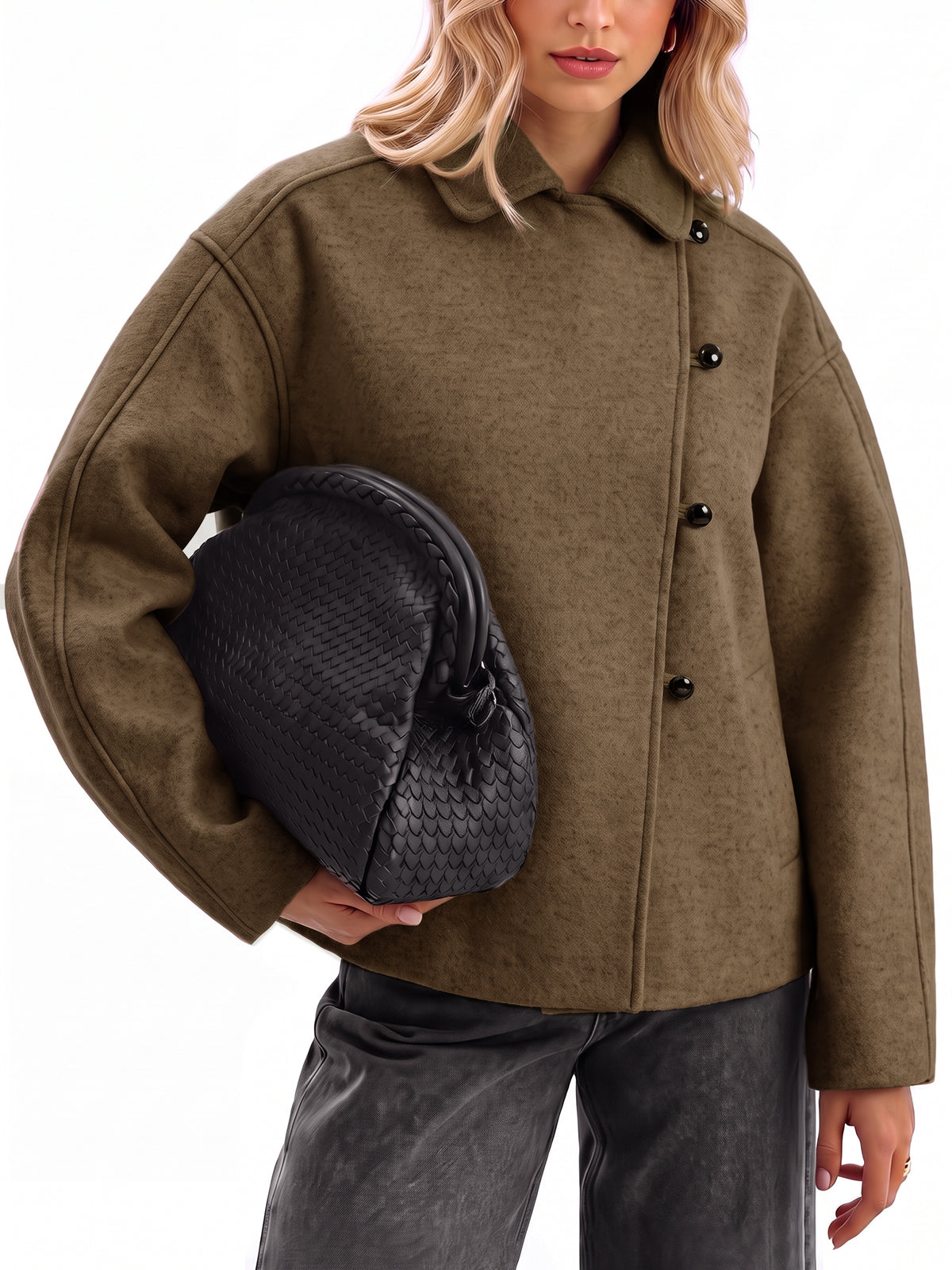 Womens Coffee Cropped Wool Jackets | CicyBell