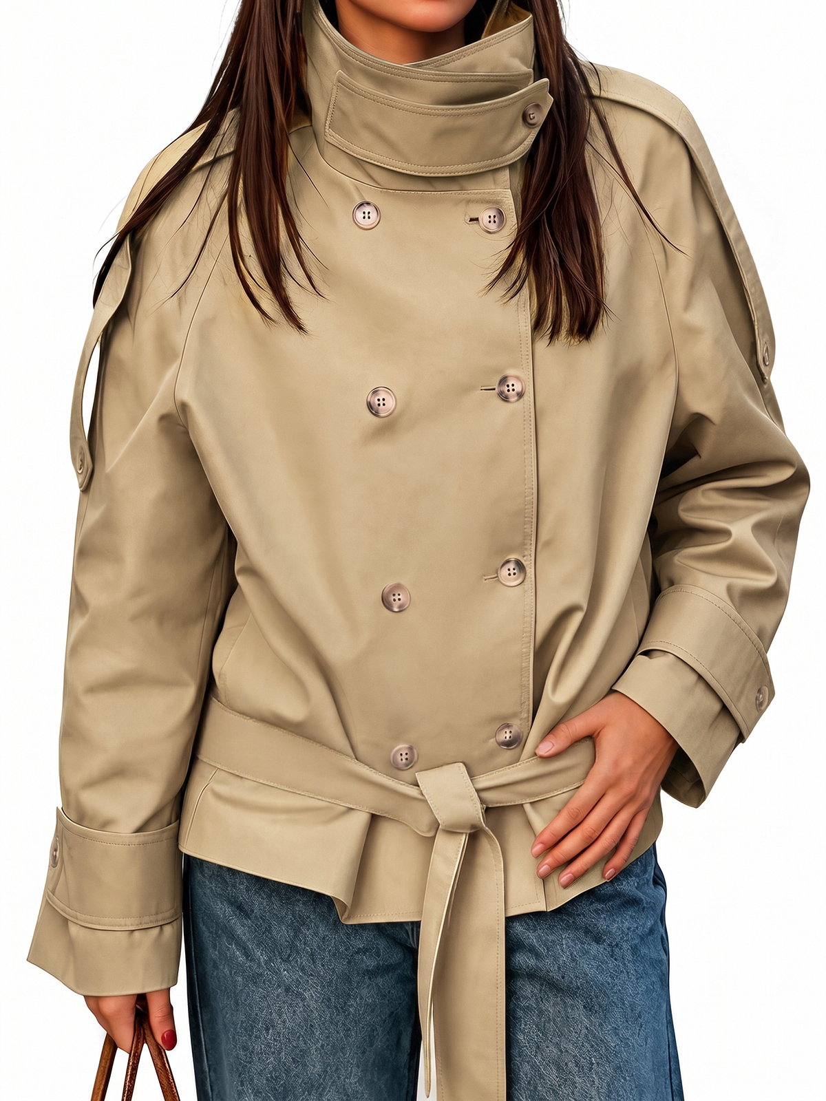 Womens Khaki Short Trench Coats | CicyBell