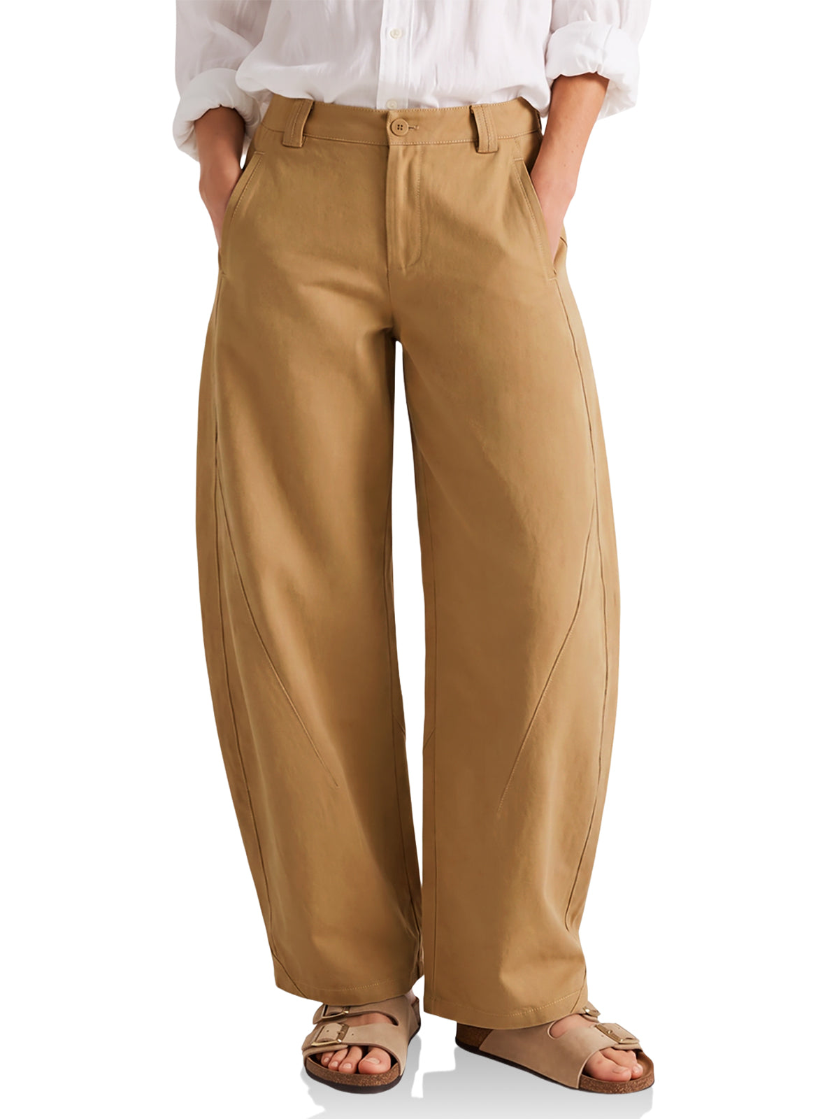Womens Khaki Barrel Wide Leg Pants | CicyBell