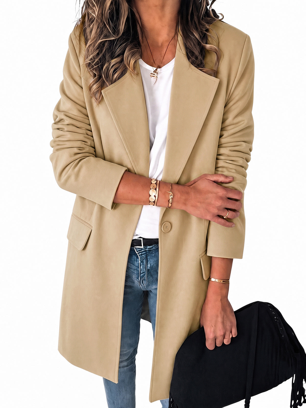 Womens Khaki Business Casual Long Blazers | CicyBell
