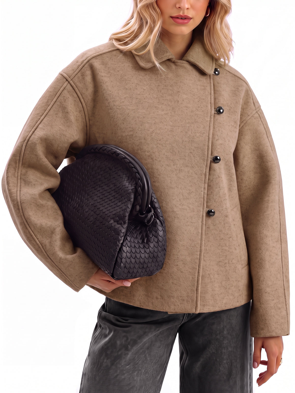 Womens Khaki Cropped Wool Jackets | CicyBell