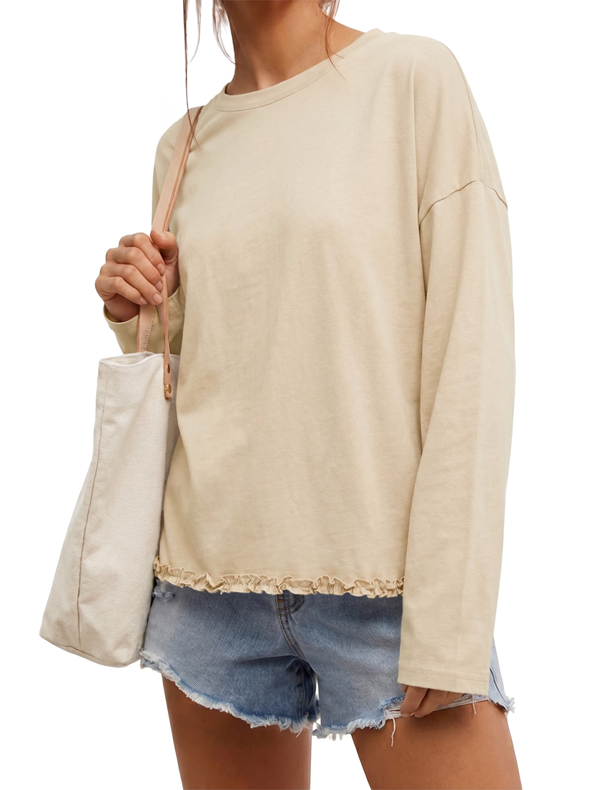 Womens Khaki Oversized Ruffle Hem Tops | CicyBell