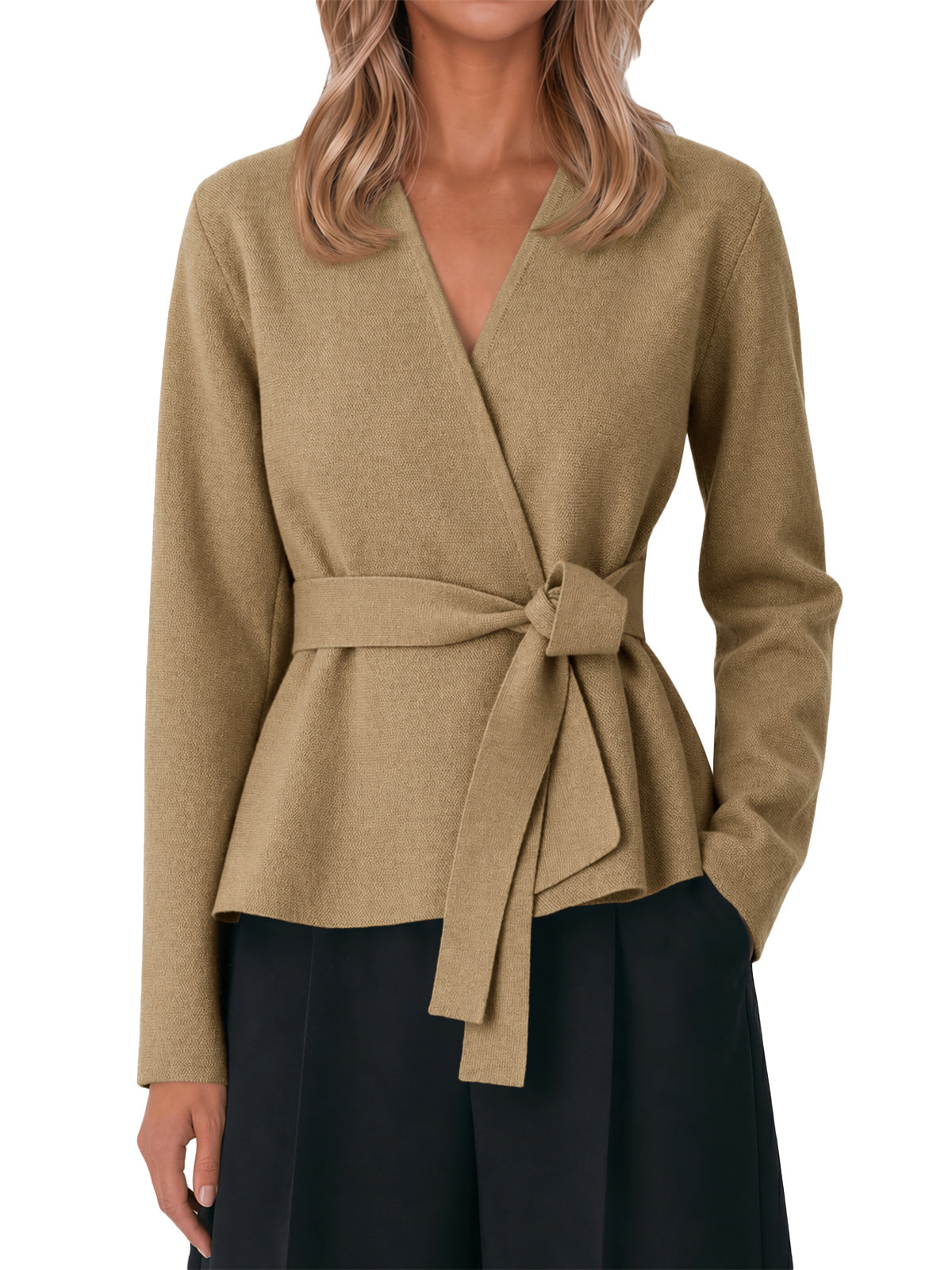 Womens Khaki Belted Cardigan Sweater | CicyBell