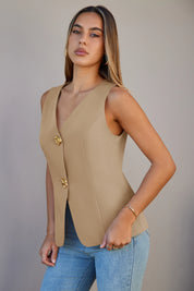 Cicy Bell Womens Khaki V Neck Vest Tops