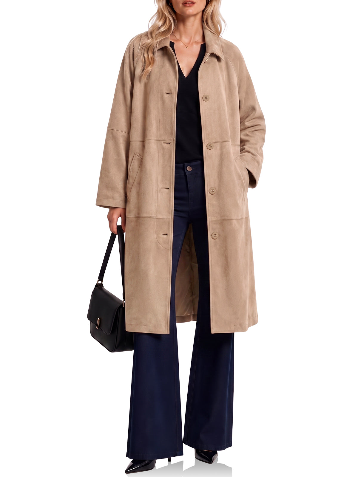 Womens Faux Suede Trench Coat Collared Jacket | Cicy Bell