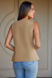 Cicy Bell Womens Khaki V Neck Vest Tops