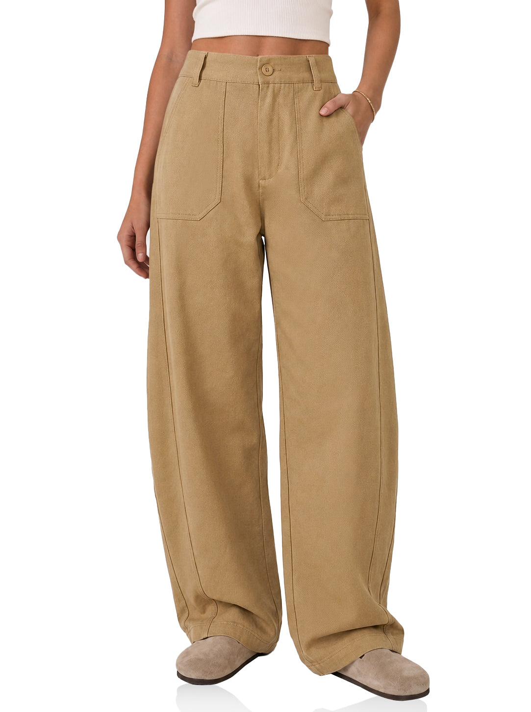 Womens Khaki High Waisted Barrel Pants | CicyBell