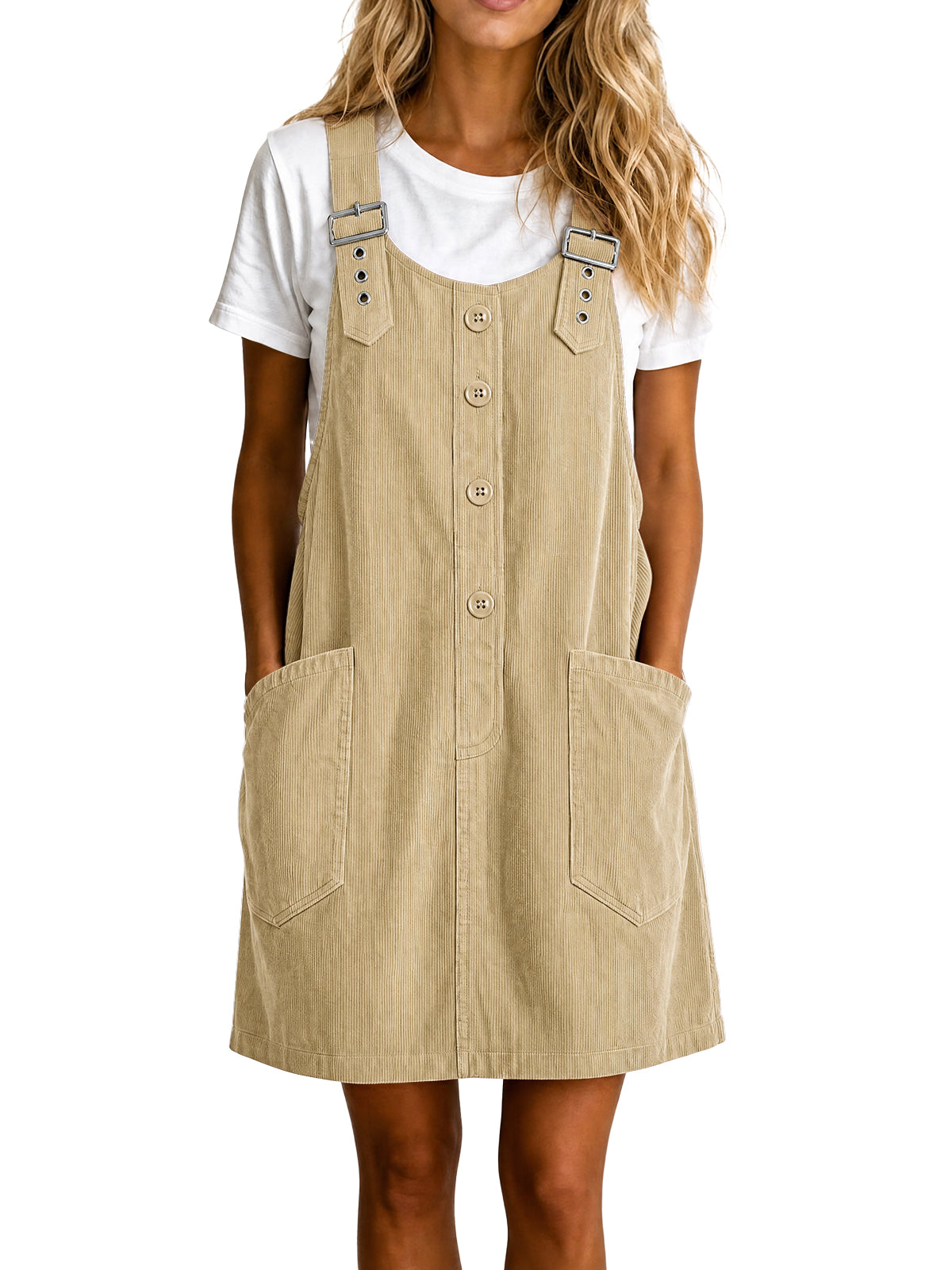 Womens Khaki Corduroy Overall Dress | CicyBell