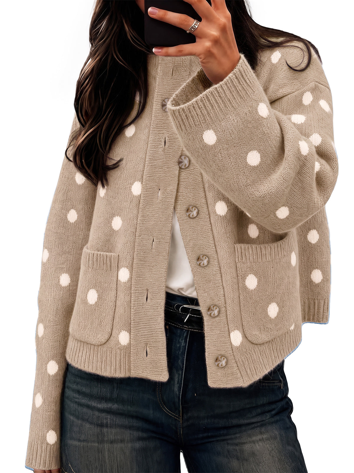 Womens Khaki Polka Dot Cardigan | CicyBell