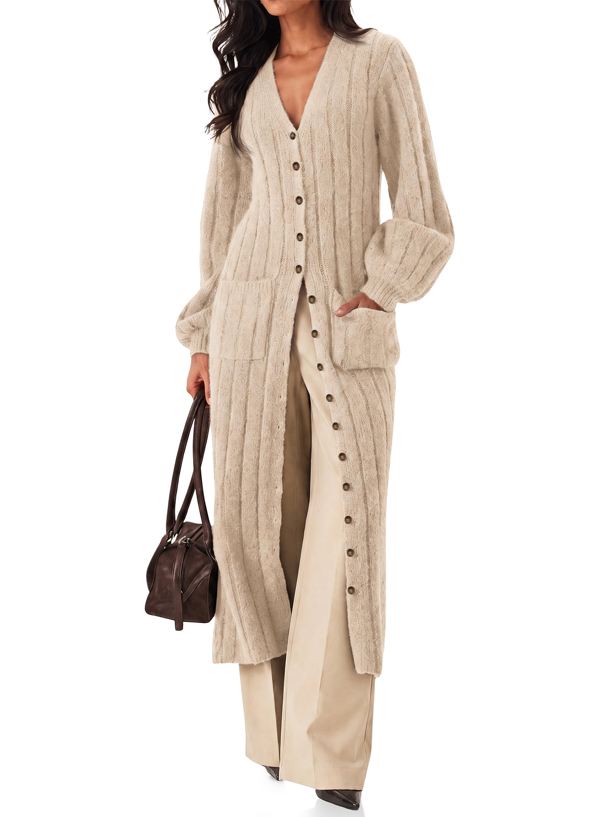 Womens Khaki Long Cardigan Sweaters | CicyBell