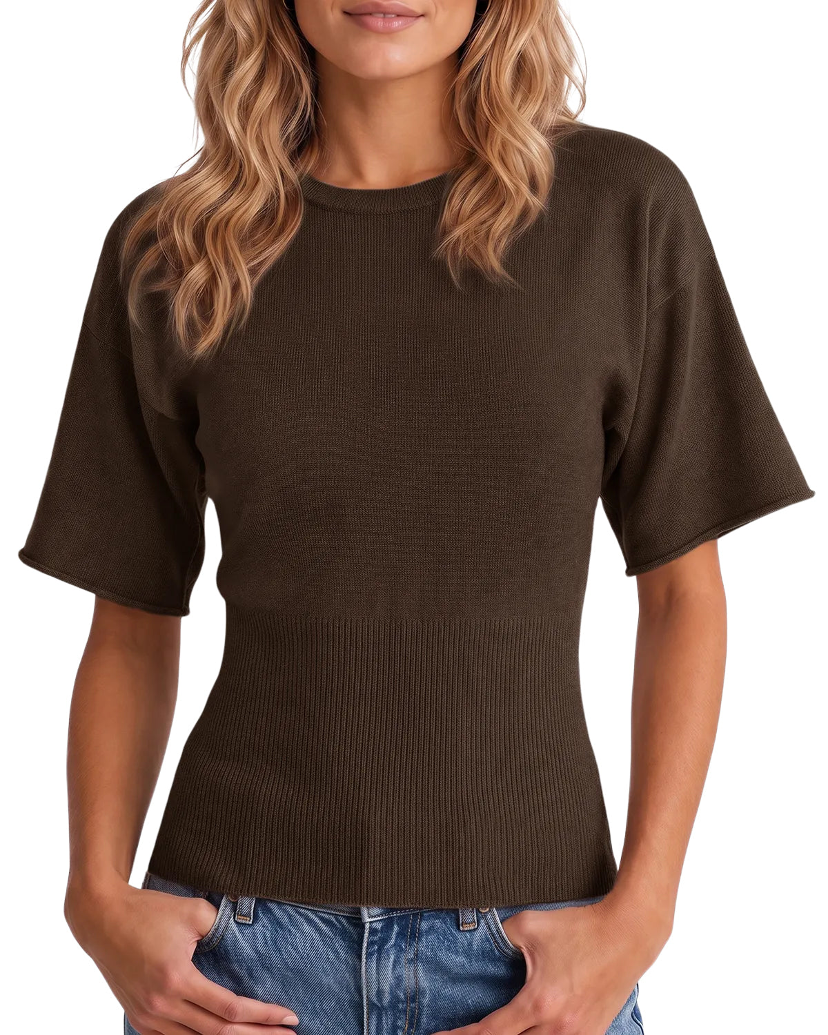 Womens Coffee Cinched Waist Crop Sweater | CicyBell