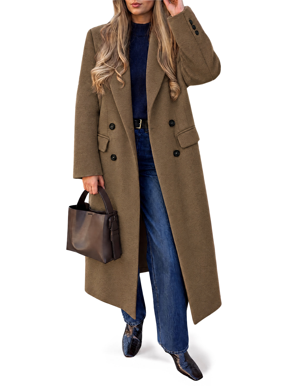 Womens Long Pea Lapel Work Overcoat | Cicy Bell