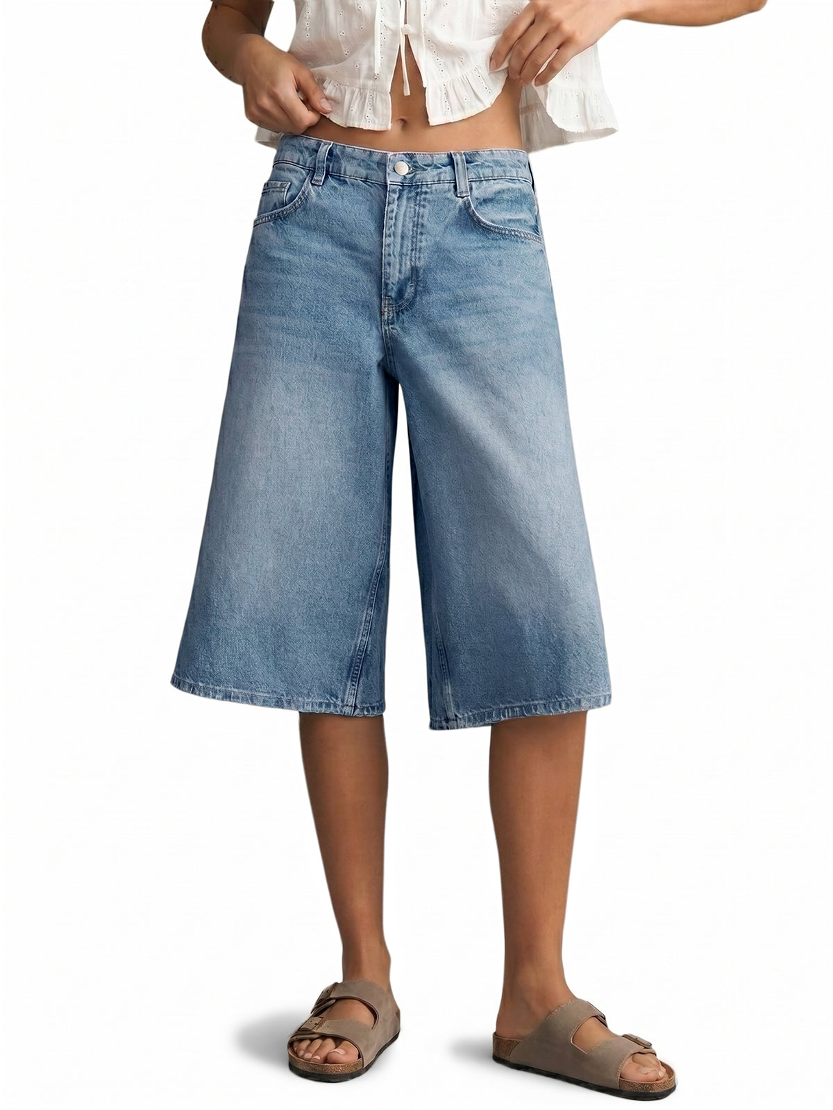 Womens Light Blue Baggy Bermuda Jeans Shorts | CicyBell