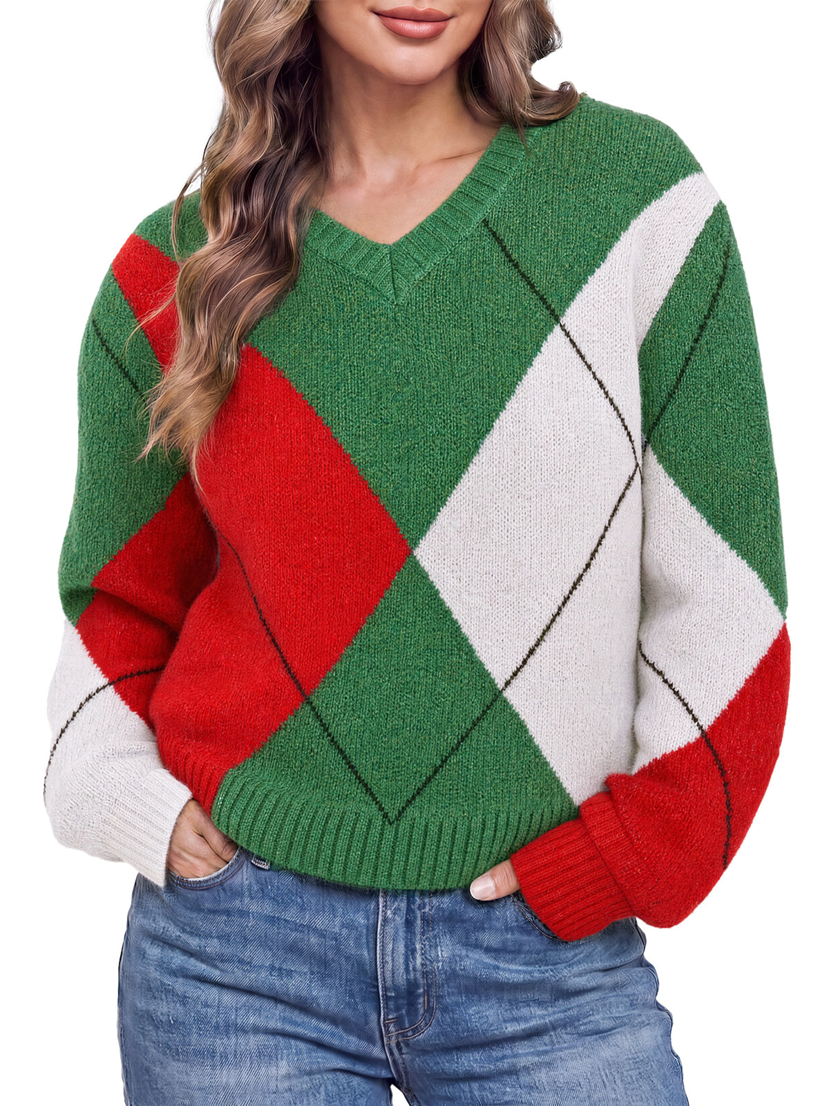 Womens V Neck Argyle Sweaters | CicyBell